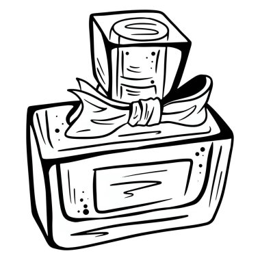 Parfüm. Kadınlar için parfüm. Güzel koku. Kadın kozmetiği. Çizgi tarzı. Tasarım ve dekorasyon için çizimler.