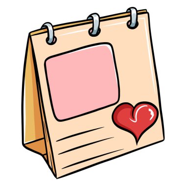 Kalpli romantik takvim. Randevusuz takvim. Çizgi film tarzı. Tasarım ve dekorasyon için vektör illüstrasyonu.