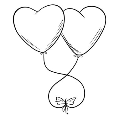 Sevgililer günü kartı. Kalp şeklinde kırmızı balonlar var. Çizgi film tarzında izole illüstrasyon.