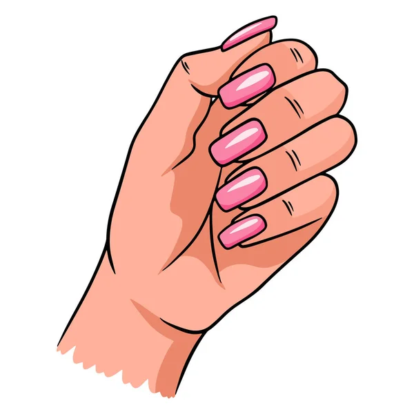 Mano Femenina Con Manicura Completa Clavos Pintados Ilustraciones Vectoriales Estilo — Vector de stock