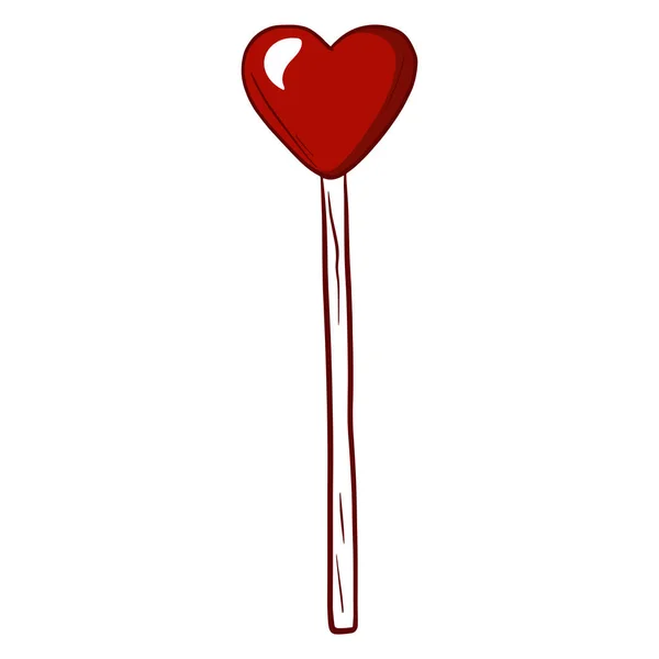 Coeur Rouge Sur Bâton Bois Cartoon Style Illustration Pour Design — Image vectorielle