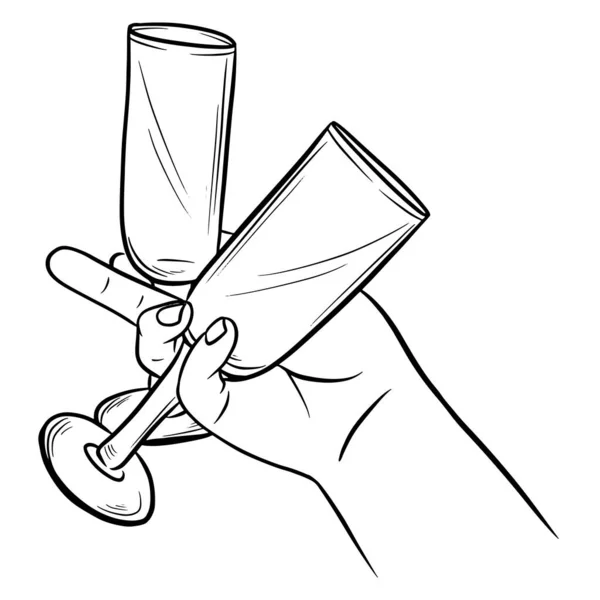 Valentýnské Přání Ruka Dvěma Sklenicemi Šampaňské Izolovaná Ilustrace Bílém Pozadí — Stockový vektor