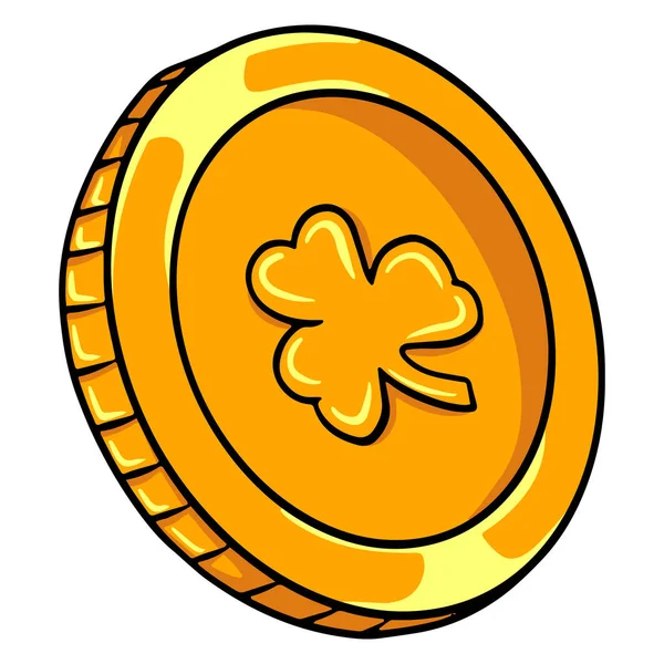 Золота Монета Гроші Одна Монета Щаслива Монета Стиль Мультфільму Ілюстрація — стоковий вектор