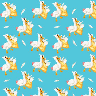 Hayvan karakterleri. Kaz tüyü yastıklı komik kaz. Çizgi film tarzı. Kusursuz desen. Kitapları resmetmek için. Çocuk çizimi.