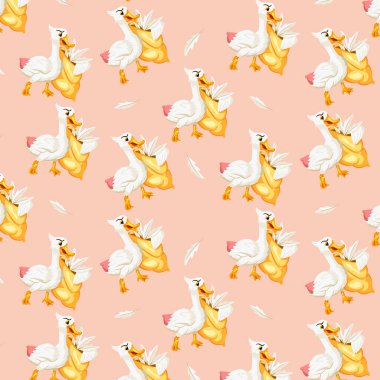 Hayvan karakterleri. Kaz tüyü yastıklı komik kaz. Çizgi film tarzı. Kusursuz desen. Kitapları resmetmek için. Çocuk çizimi.