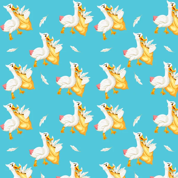 Hayvan karakterleri. Kaz tüyü yastıklı komik kaz. Çizgi film tarzı. Kusursuz desen. Kitapları resmetmek için. Çocuk çizimi.