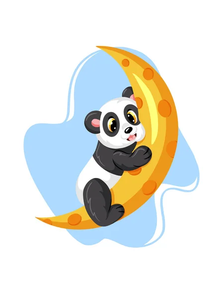 Animal Characters Funny Panda Yellow Moon Cartoon Style Illustrating Books — Stock Vector