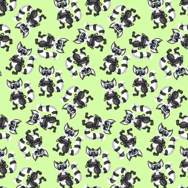 Animal Characters Funny Raccoon Mask Sleeping Seamless Pattern Cartoon Style — Stock Vector