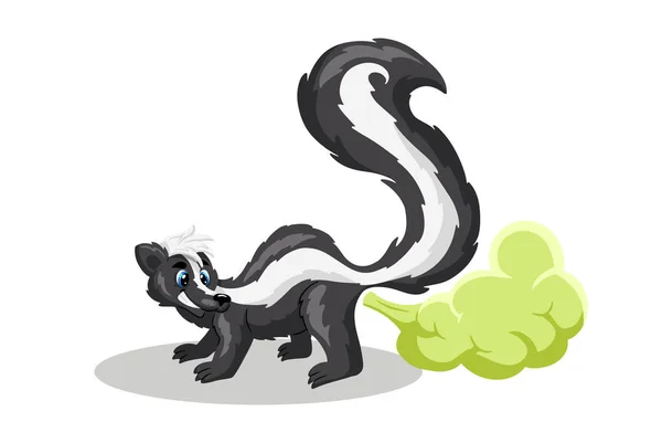 Animal Characters Funny Skunk Smelly Cloud Cartoon Style Illustrating Books — Stock Vector