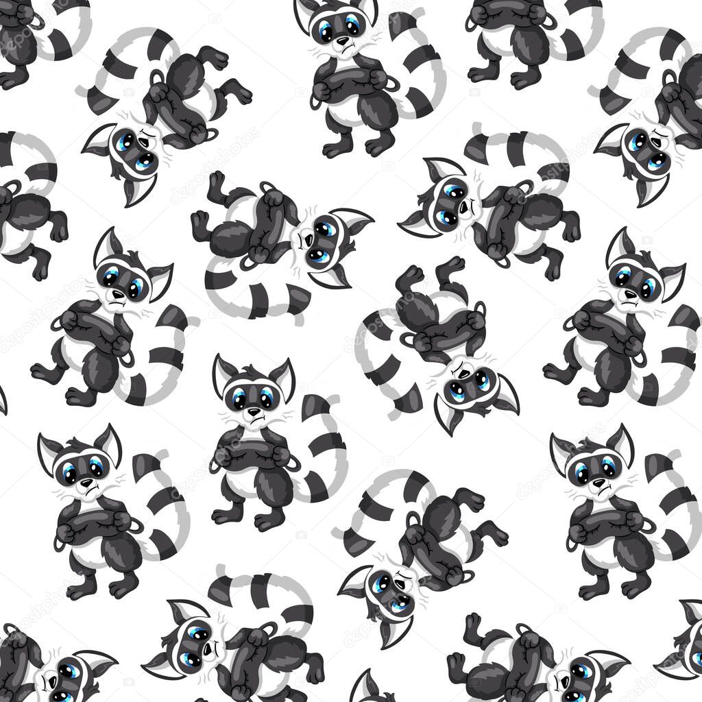 Animal characters. Funny raccoon with a mask for sleeping. Seamless pattern. Cartoon style. For illustrating books. Children's illustration.