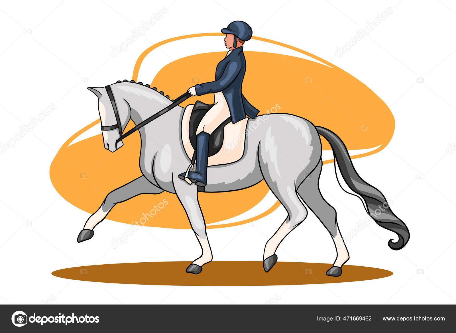 Cabalgata Mujer Montar Dressage Caballo en estilo de dibujos animados
