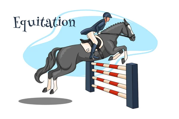 Équitation Saut Obstacles Une Femme Compétition Saute Sur Cheval Par — Image vectorielle