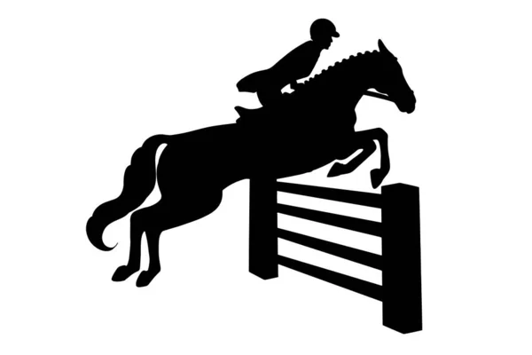 Horseback Riding Show Jumping Woman Competition Jumps Horse Obstacle Silhouette — Stock Vector