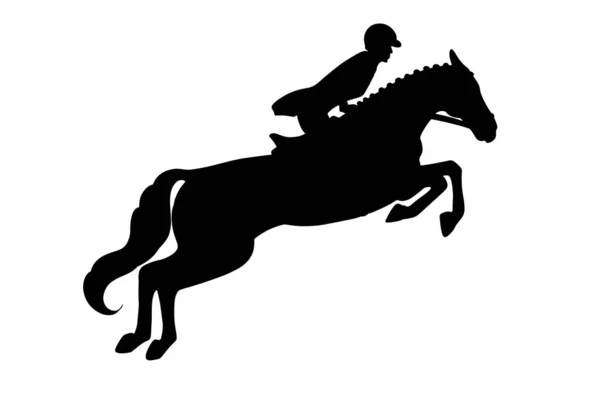 乗馬だ ジャンプを見せて 競争の中の女性は馬に飛び乗る シルエット ロゴデザイン ポストカード用ベクトルイラスト — ストックベクタ
