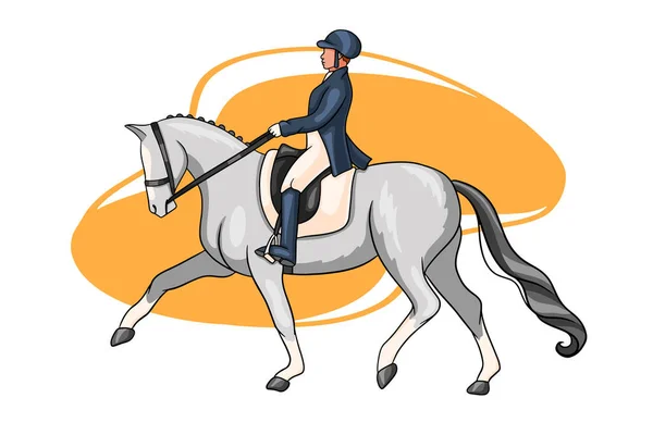 Horse Riding Woman Riding Dressage Horse in Cartoon Style — Stock Vector