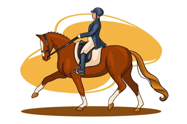 Cabalgata Mujer Montar Dressage Caballo en estilo de dibujos animados — Archivo Imágenes Vectoriales