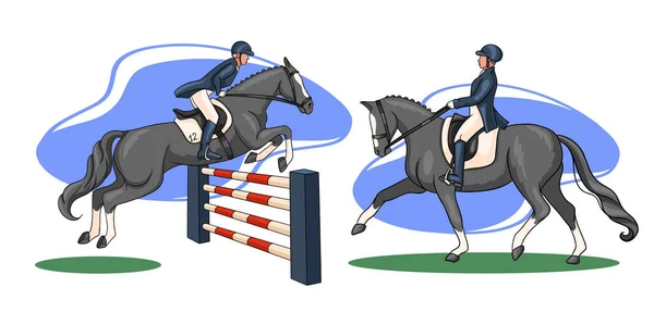 Lovaglás Díjazás Show Jumping Kész Egy Lovagol Egy Lovon Átugrik — Stock Vector