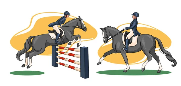 Passeios Cavalo Adestramento Show Jumping Preparado Uma Mulher Montando Cavalo — Vetor de Stock