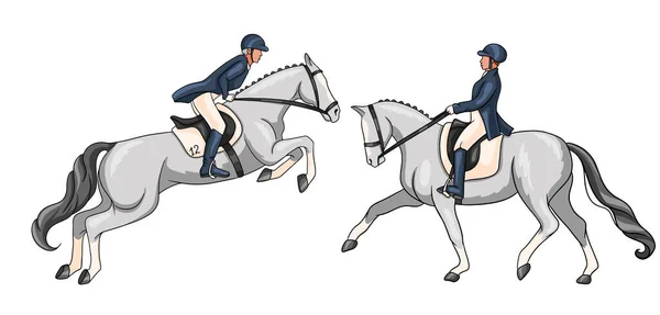 Équitation Dressage Saut Obstacles Prêt Une Femme Qui Monte Cheval — Image vectorielle