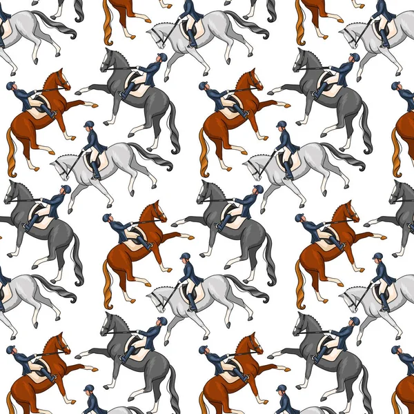 马背上骑马 无缝图案 和马的模式女人骑着马 卡通风格 用于设计和装饰 — 图库矢量图片