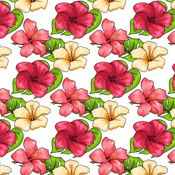 Motif Tropical Avec Des Plantes Exotiques Des Fleurs Des Feuilles — Image vectorielle
