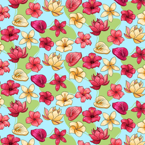 Motif Tropical Avec Des Plantes Exotiques Des Fleurs Des Feuilles — Image vectorielle