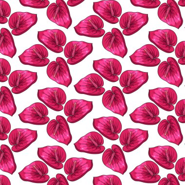 Çizgi film tarzında egzotik çiçekli tropik desenler. Tasarım ve arkaplan için parlak yaz baskısı.