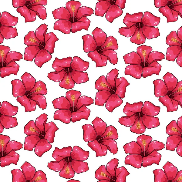 Modèle Tropical Avec Des Fleurs Exotiques Dans Style Dessin Animé — Image vectorielle