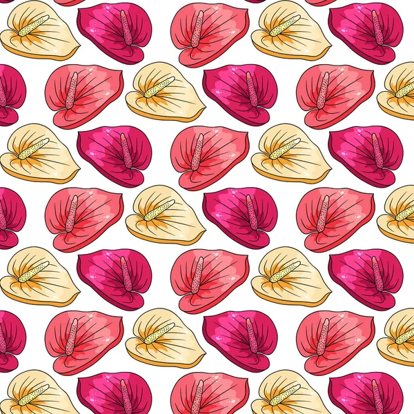 Modèle Tropical Avec Des Fleurs Exotiques Dans Style Dessin Animé — Image vectorielle