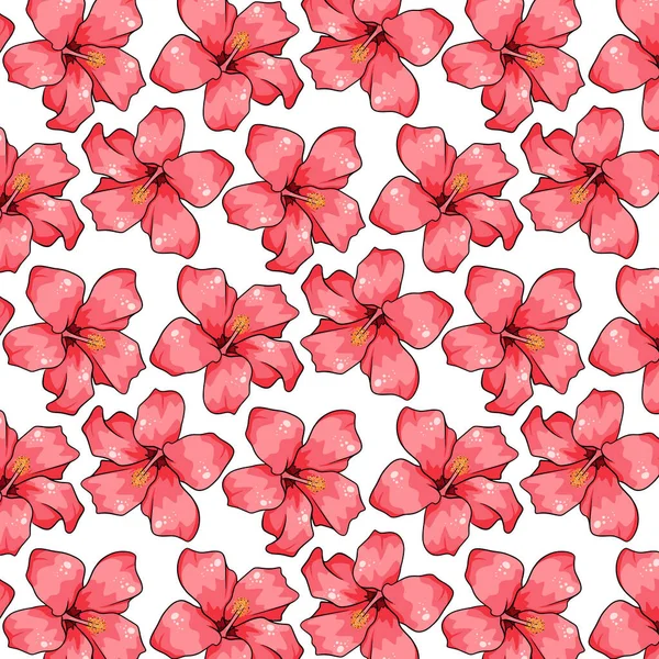 Modèle Tropical Avec Des Fleurs Exotiques Dans Style Dessin Animé — Image vectorielle