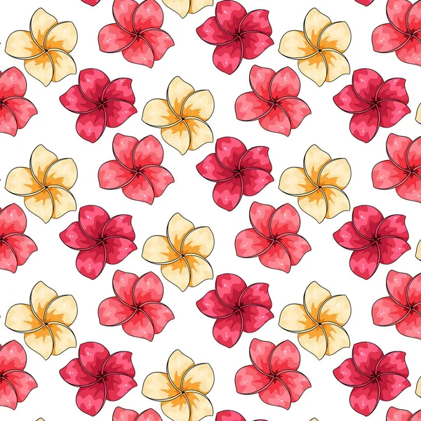 Modèle Tropical Avec Des Fleurs Exotiques Dans Style Dessin Animé — Image vectorielle