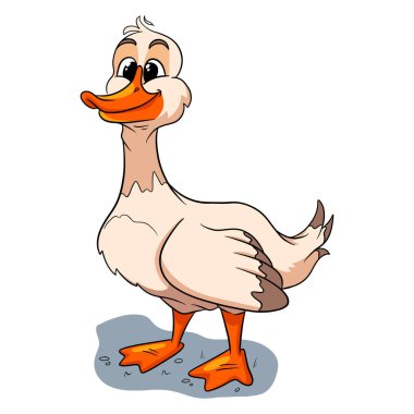 Çizgi film tarzında hayvan karakteri komik kaz. Çocuk çizimi. Kitap dekorasyonu ve tasarımı için beyaz arkaplanda izole edilmiş vektör.