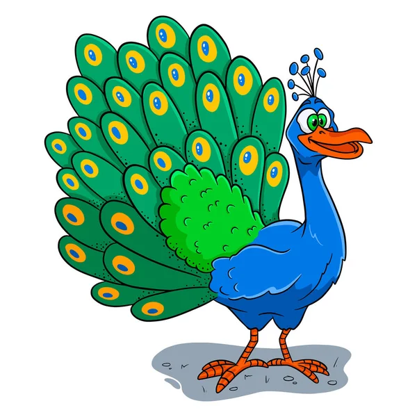 Personaje Animal Divertido Pavo Real Estilo Dibujos Animados Ilustración Infantil — Archivo Imágenes Vectoriales