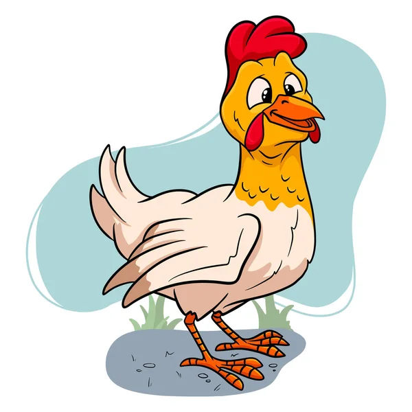 Animale Personaggio Divertente Pollo Stile Cartone Animato Illustrazione Bambini Vettore — Vettoriale Stock