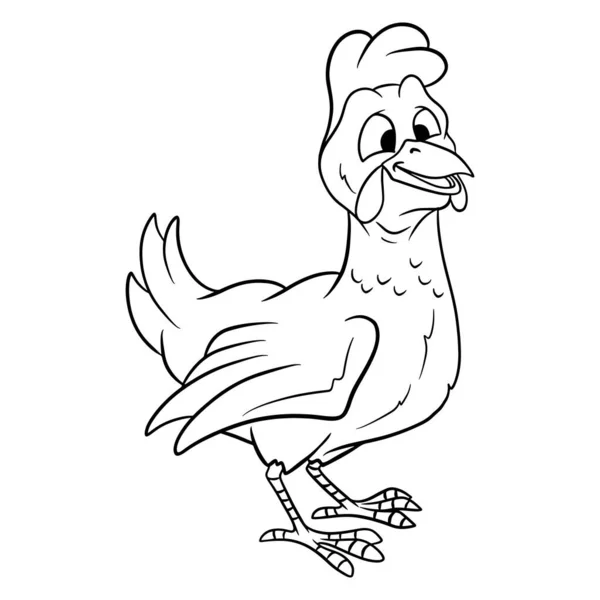 Animal Character Funny Chicken Line Style Malbuch Kinderillustration Vektor Isoliert — Stockvektor