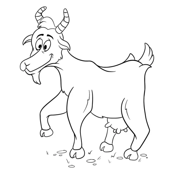 Zvířecí Charakter Legrační Koza Řadě Stylu Omalovánky Knihy Dětská Ilustrace — Stockový vektor