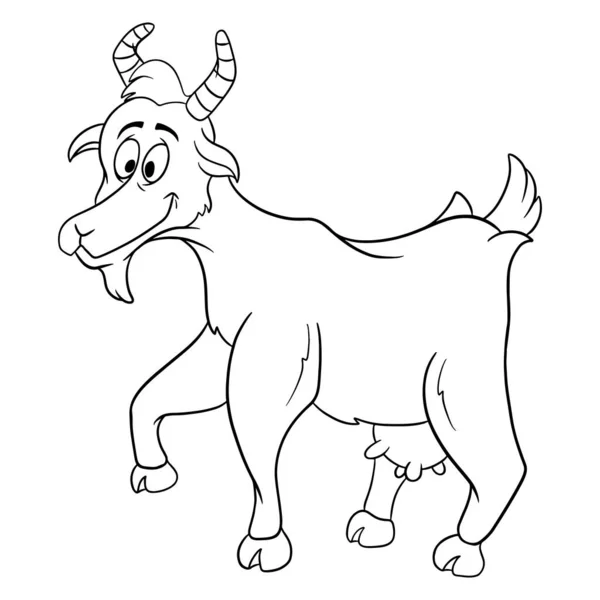 Animal Personagem Engraçado Cabra Linha Estilo Colorir Livro Ilustração Infantil — Vetor de Stock
