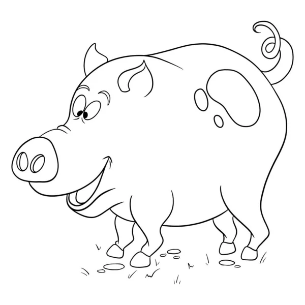 Животный Персонаж Смешной Свиньи Линейном Стиле Раскраски Книги Детская Иллюстрация — стоковый вектор