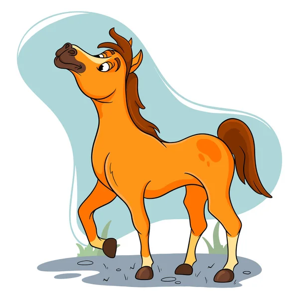 Animal Personaje Caballo Divertido Estilo Dibujos Animados Ilustración Infantil Vector — Vector de stock