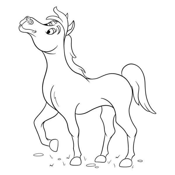 Zwierzę Postać Zabawny Koń Linii Styl Kolorowanki Ilustracja Dla Dzieci — Wektor stockowy