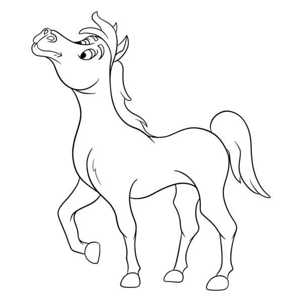 Zwierzę Postać Zabawny Koń Linii Styl Kolorowanki Ilustracja Dla Dzieci — Wektor stockowy