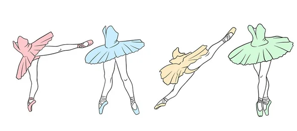 Balletteinlagen Ballerina Spitzenschuhen Und Tutu Tanzende Beine Linienkunst Vektor Illustration — Stockvektor