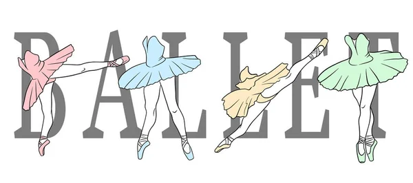 Balletteinlagen Ballerina Spitzenschuhen Und Tutu Tanzende Beine Linienkunst Vektor Illustration — Stockvektor