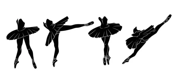 Ensemble Ballet Ballerine Pointes Tutu Les Jambes Danseur Silhouette Illustration — Image vectorielle