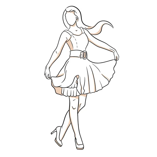 Abstraktion Eines Mädchens High Heels Und Kleid Linienstil Mode Vektor — Stockvektor