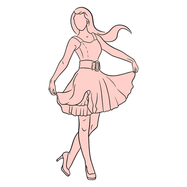 Abstrakcja Dziewczyny Szpilkach Sukience Styl Linii Moda Wektor Ilustracji Projektowania — Wektor stockowy