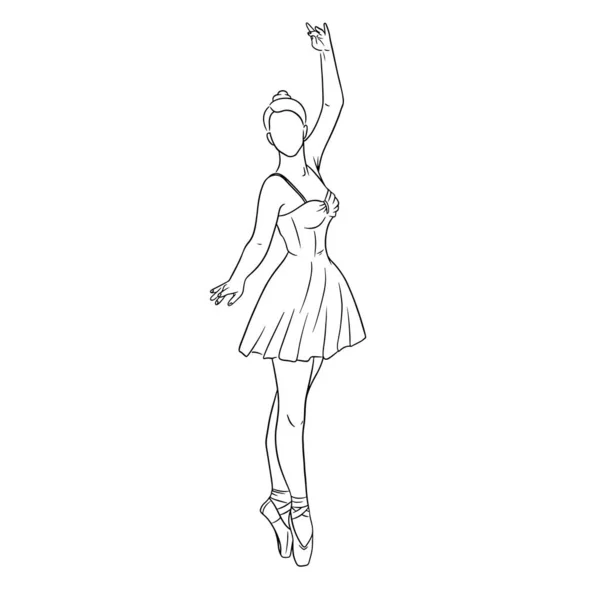 Ballerina Šatech Špičaté Boty Řádkový Styl Tanečnice Vektorová Ilustrace Pro — Stockový vektor
