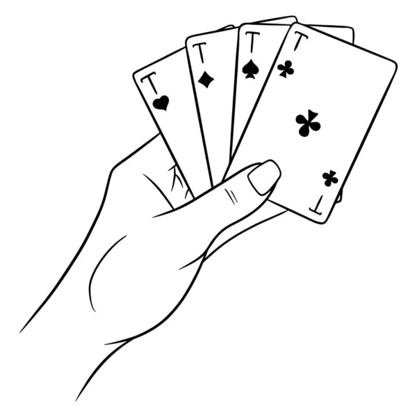 Apostando Jugando Cartas Mano Casino Suerte Fortuna Cuatro Ases Estilo — Vector de stock