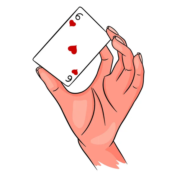 Gambling Playing Card Hand Casino Luck Fortuna Six Worms Cartoon — Stock Vector