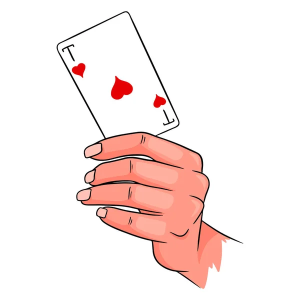 Gambling Playing Card Hand Casino Luck Fortuna Ace Hearts Cartoon — Stock Vector